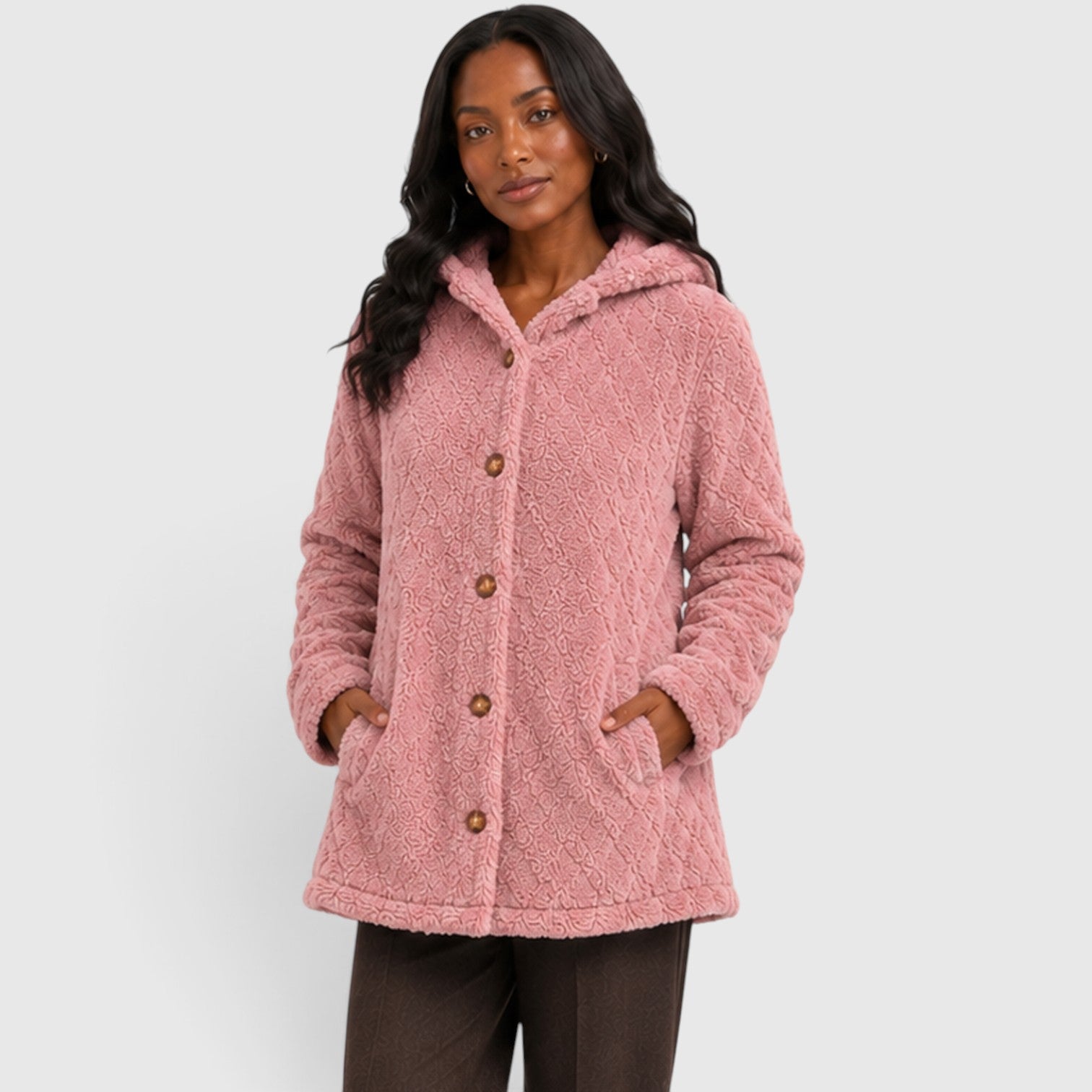 Monvaline | Women’s Hooded Teddy Fleece Cardigan – Soft Plush Button-Up