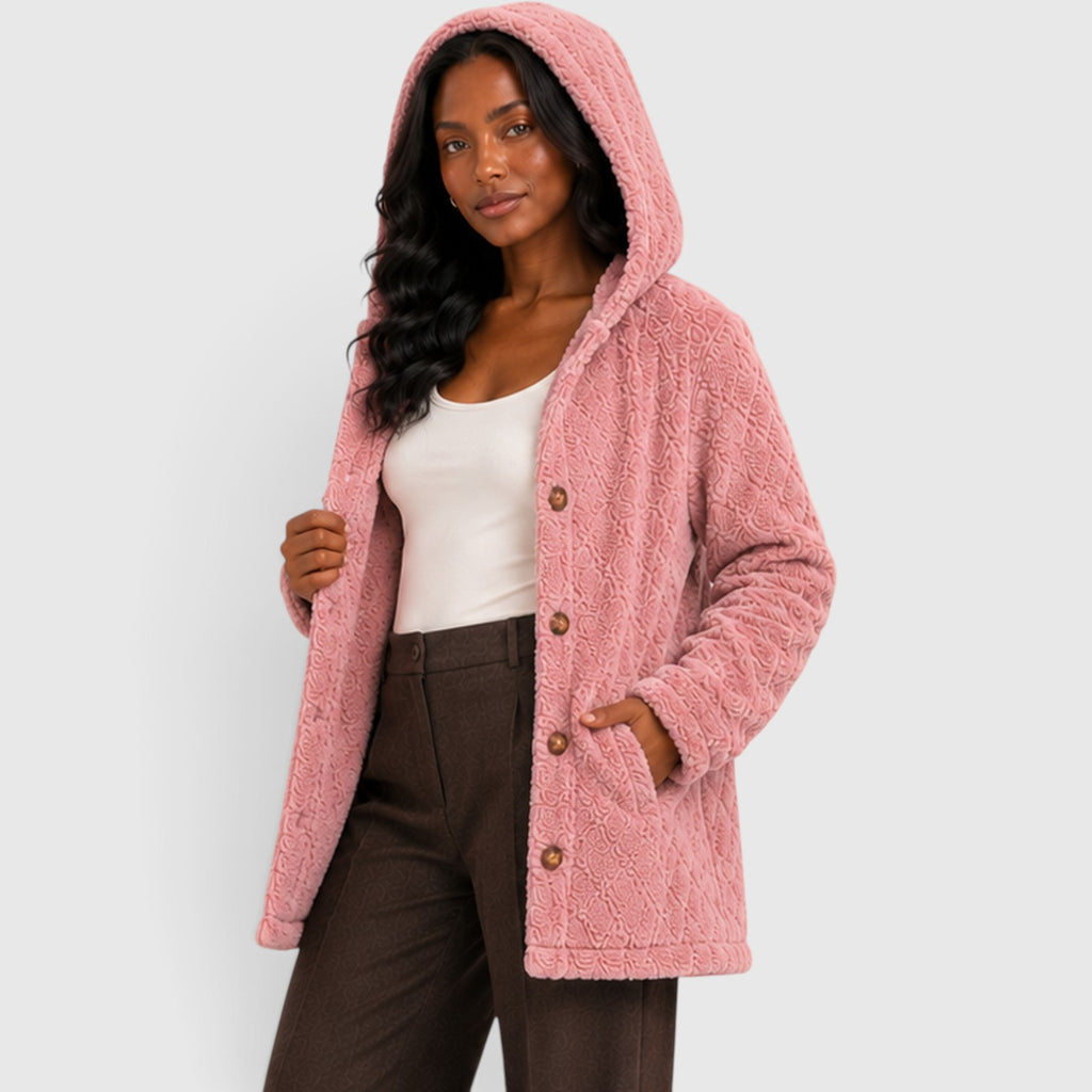 Monvaline | Women’s Hooded Teddy Fleece Cardigan – Soft Plush Button-Up