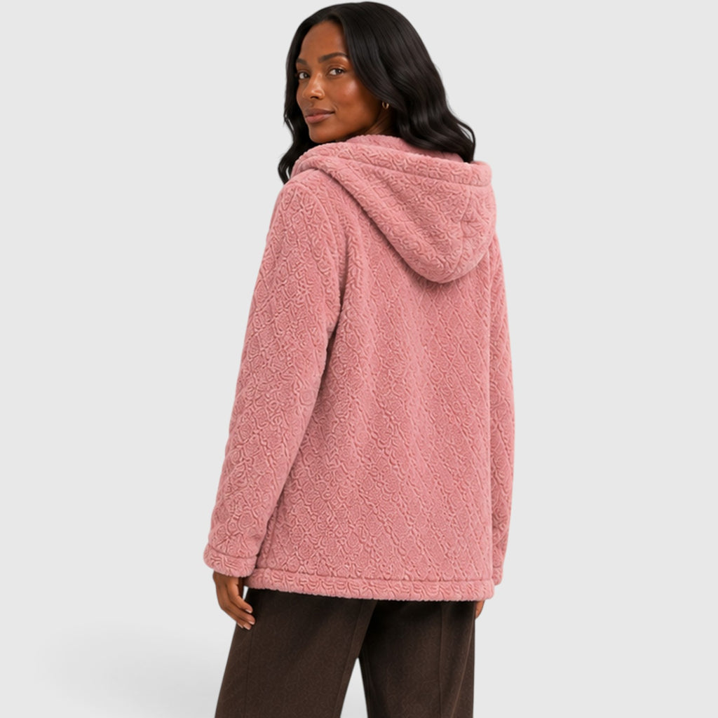 Monvaline | Women’s Hooded Teddy Fleece Cardigan – Soft Plush Button-Up