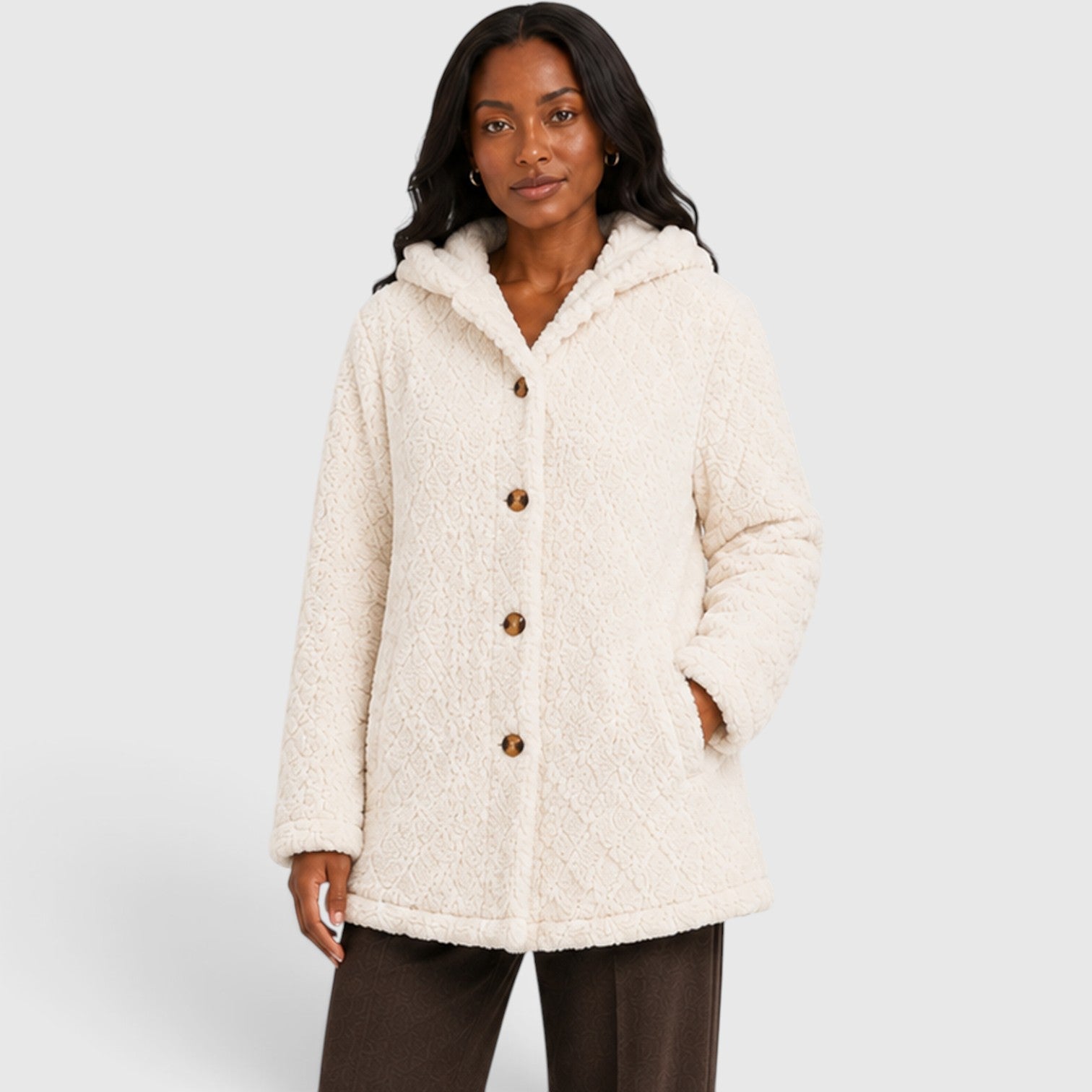 Monvaline | Women’s Hooded Teddy Fleece Cardigan – Soft Plush Button-Up