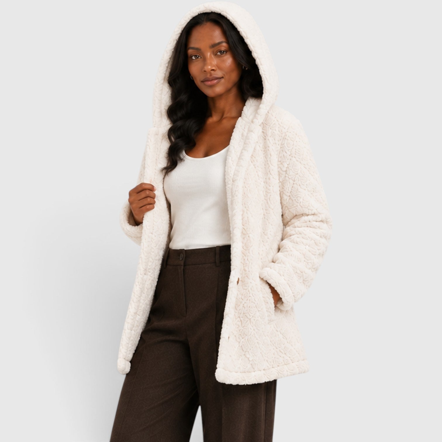 Monvaline | Women’s Hooded Teddy Fleece Cardigan – Soft Plush Button-Up