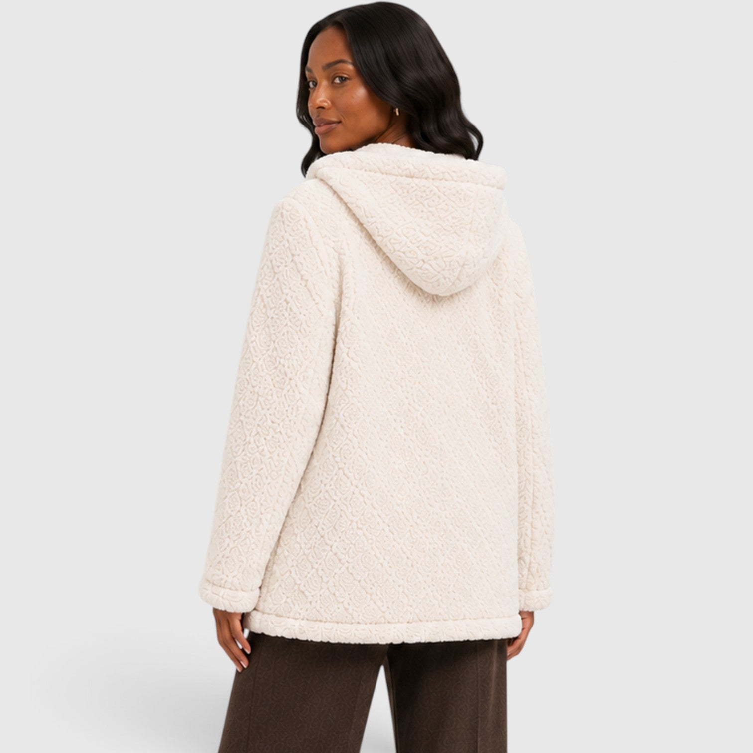 Monvaline | Women’s Hooded Teddy Fleece Cardigan – Soft Plush Button-Up