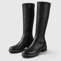 Monvaline | Women’s Leather Block Heel Boots – Knee High Classic Style