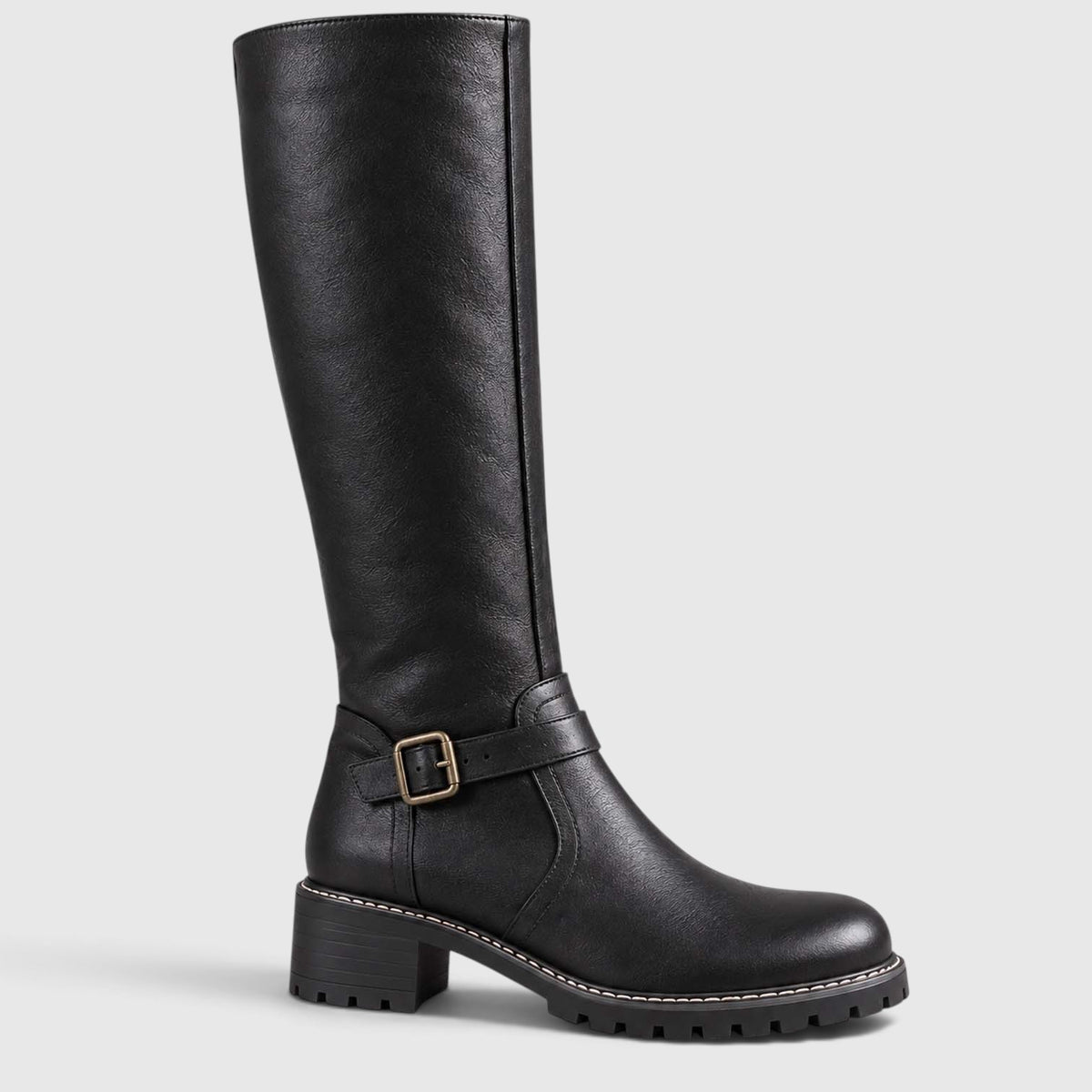 Monvaline | Women’s Leather Block Heel Boots – Knee High Classic Style