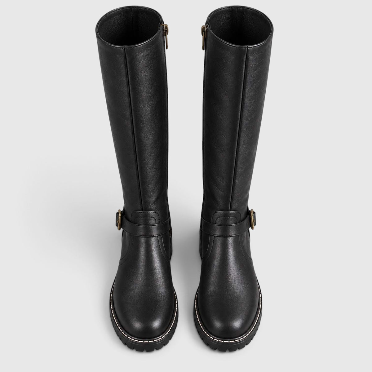 Monvaline | Women’s Leather Block Heel Boots – Knee High Classic Style
