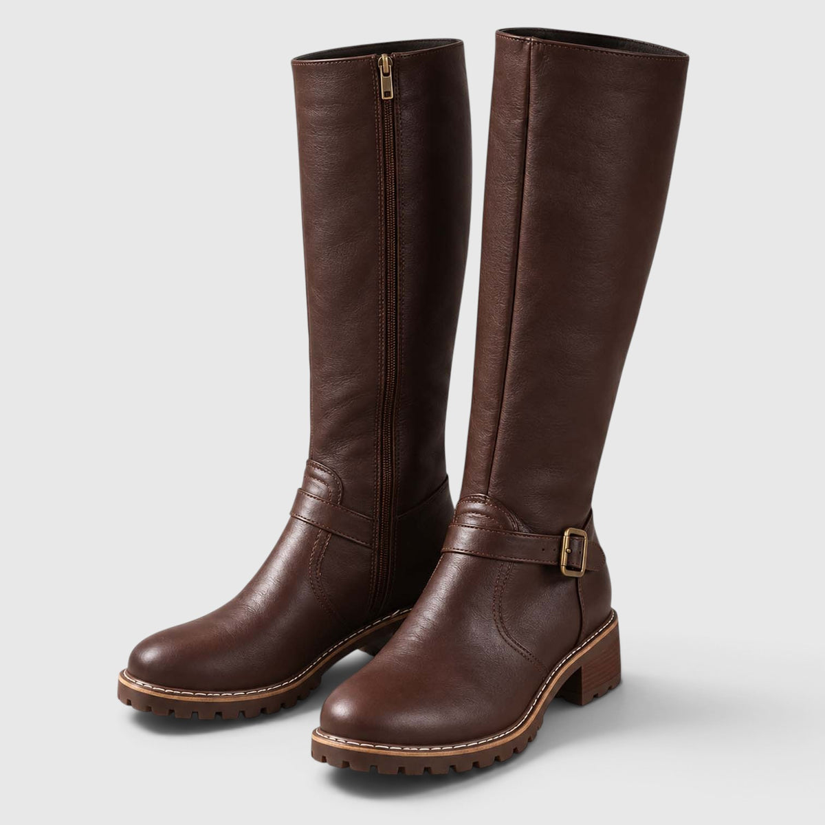 Monvaline | Women’s Leather Block Heel Boots – Knee High Classic Style