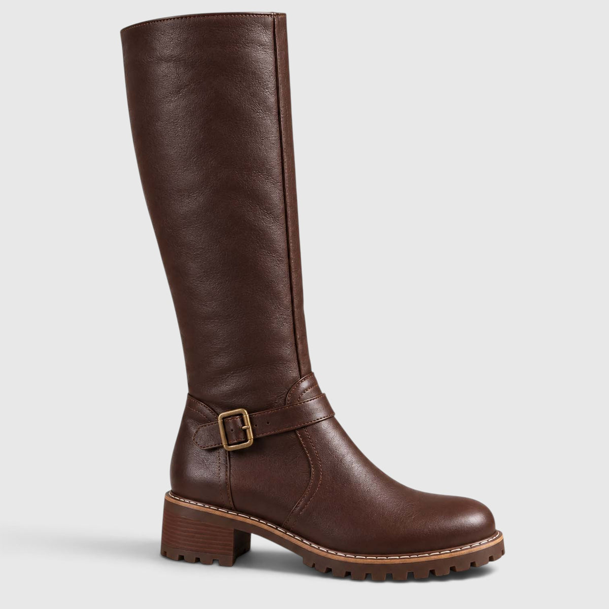 Monvaline | Women’s Leather Block Heel Boots – Knee High Classic Style