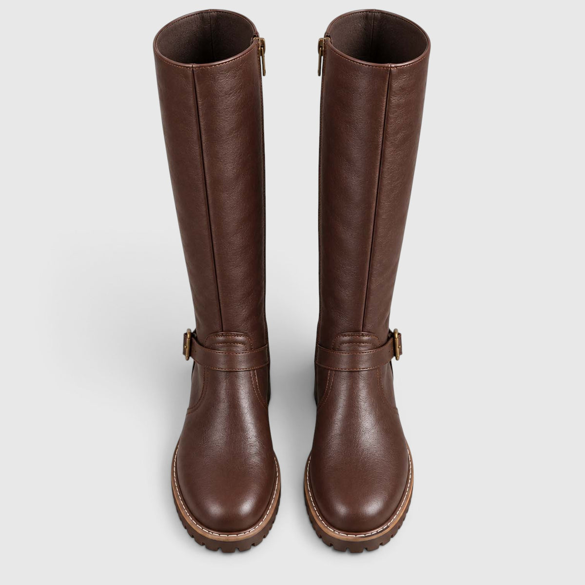 Monvaline | Women’s Leather Block Heel Boots – Knee High Classic Style