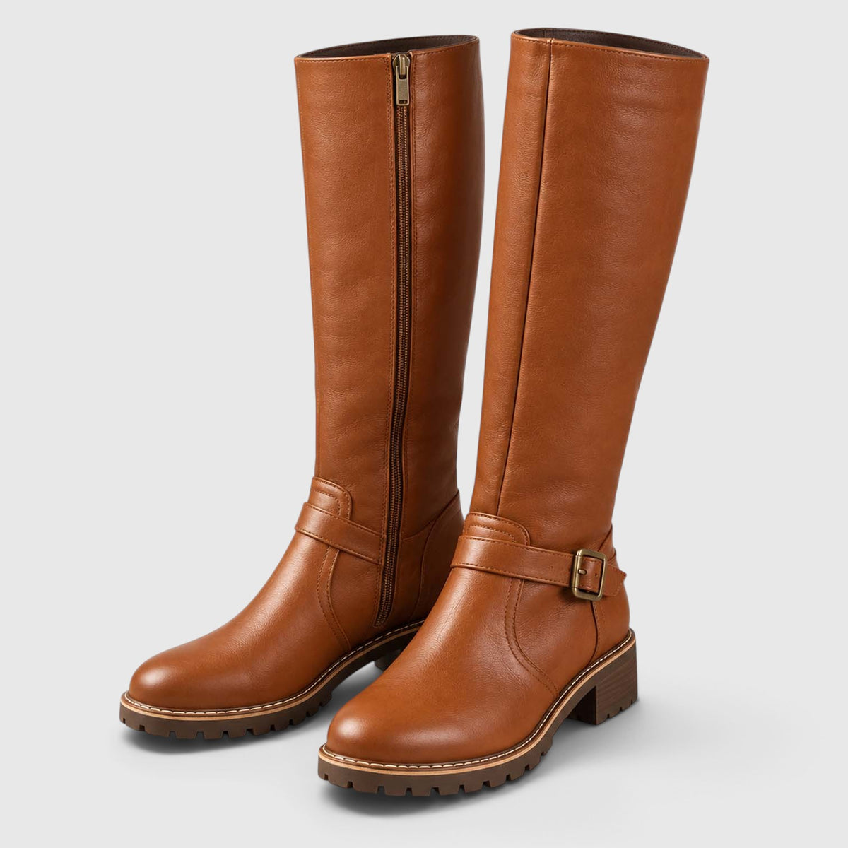 Monvaline | Women’s Leather Block Heel Boots – Knee High Classic Style