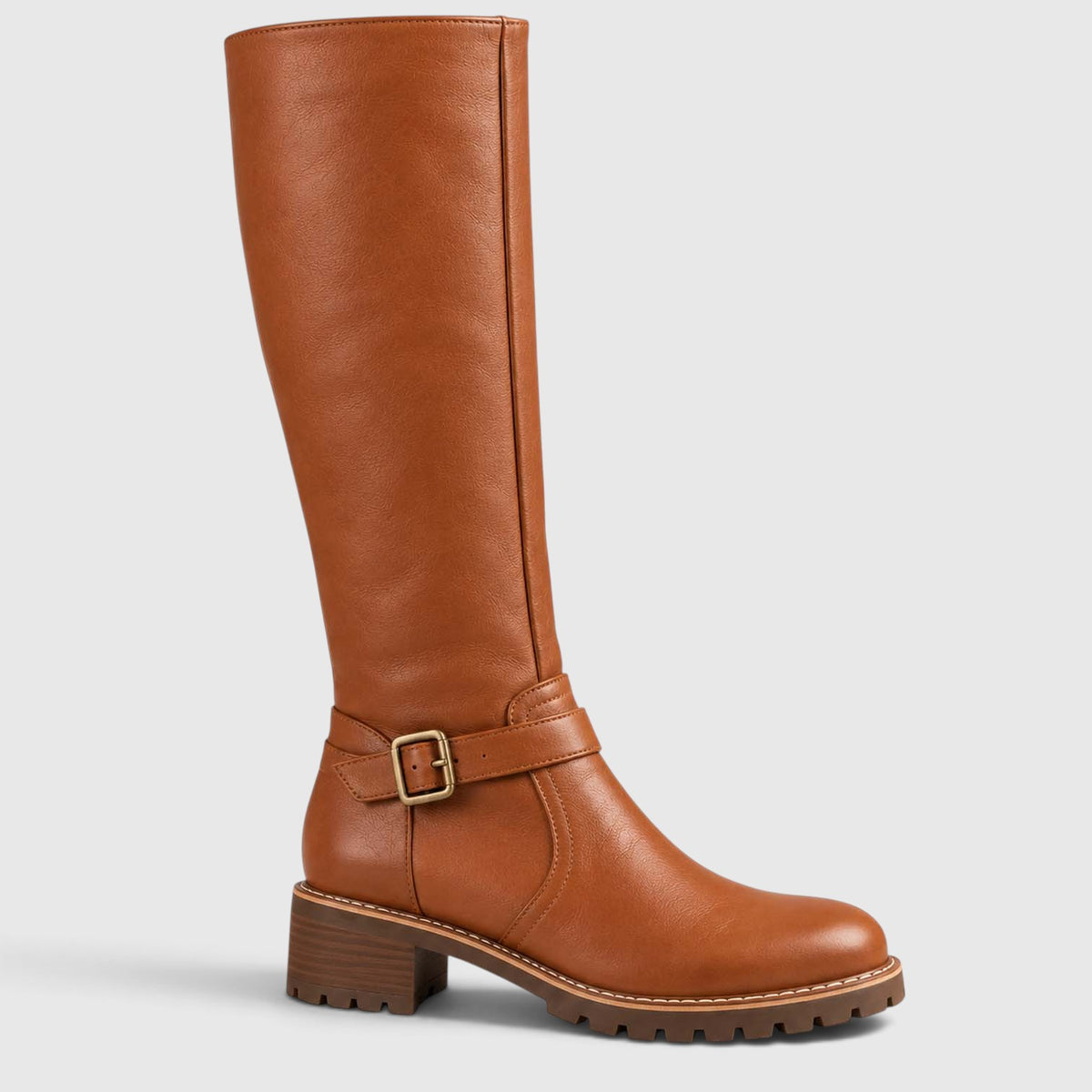 Monvaline | Women’s Leather Block Heel Boots – Knee High Classic Style