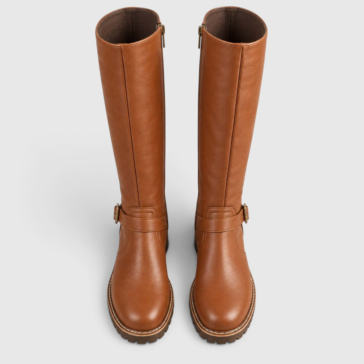 Monvaline | Women’s Leather Block Heel Boots – Knee High Classic Style