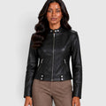 Monvaline | Women’s Leather Jacket with Zip Pockets for Casual Wear