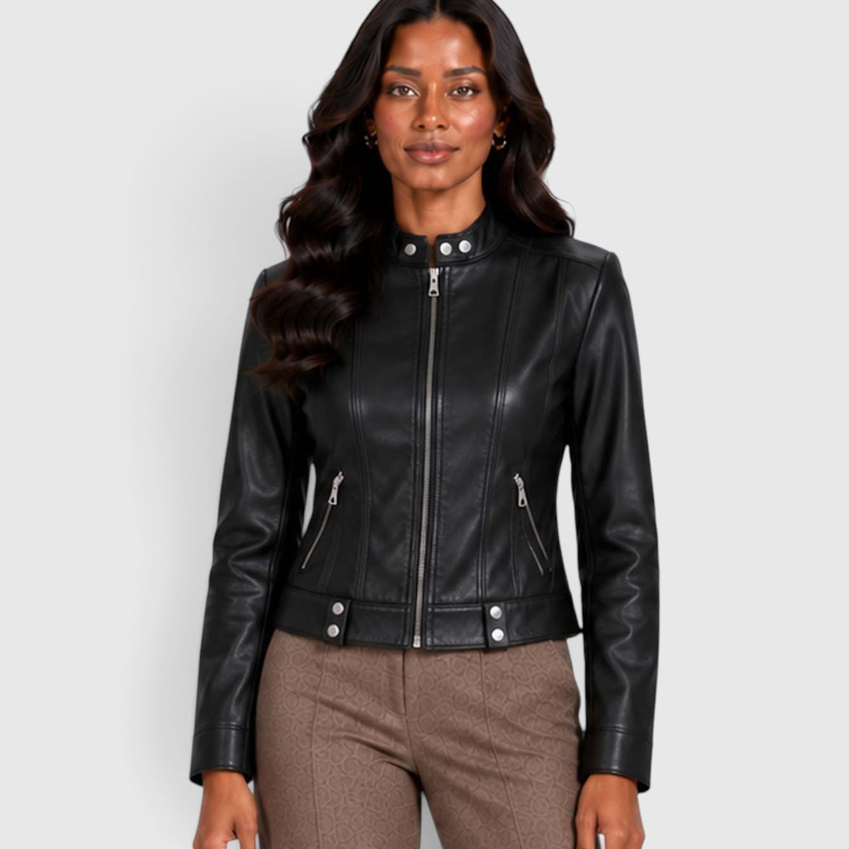 Monvaline | Women’s Leather Jacket with Zip Pockets for Casual Wear