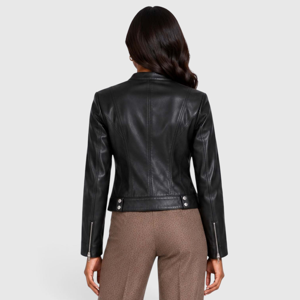 Monvaline | Women’s Leather Jacket with Zip Pockets for Casual Wear