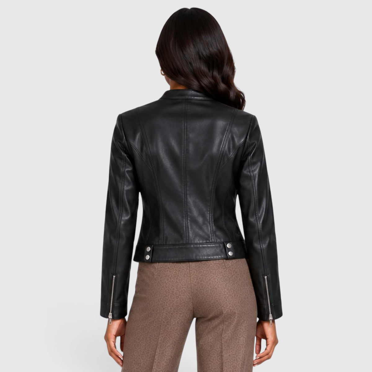 Monvaline | Women’s Leather Jacket with Zip Pockets for Casual Wear