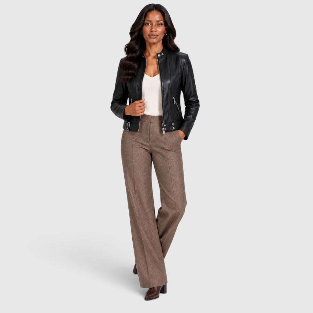 Monvaline | Women’s Leather Jacket with Zip Pockets for Casual Wear