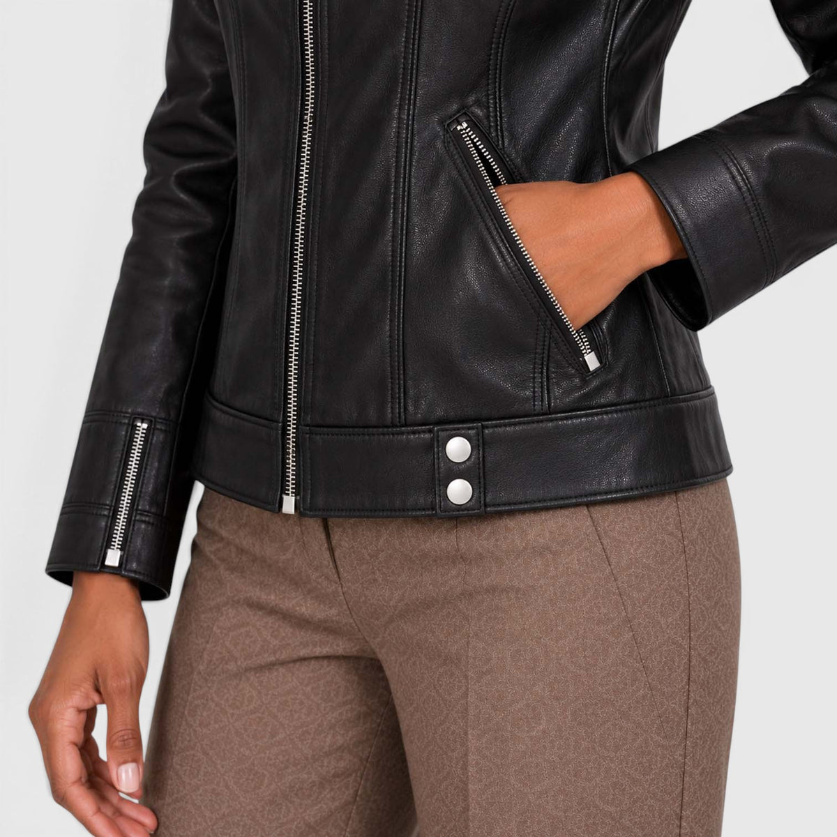 Monvaline | Women’s Leather Jacket with Zip Pockets for Casual Wear