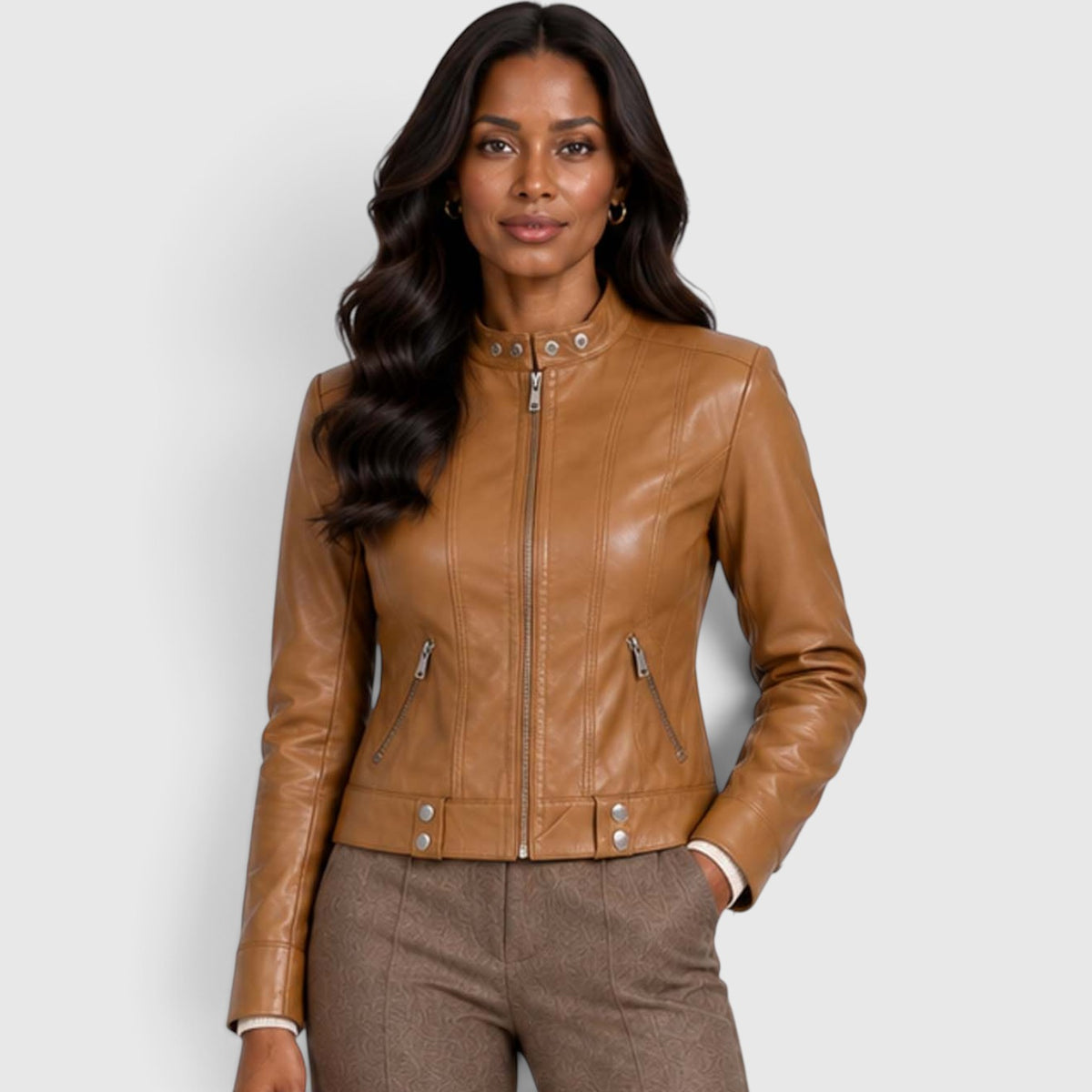 Monvaline | Women’s Leather Jacket with Zip Pockets for Casual Wear
