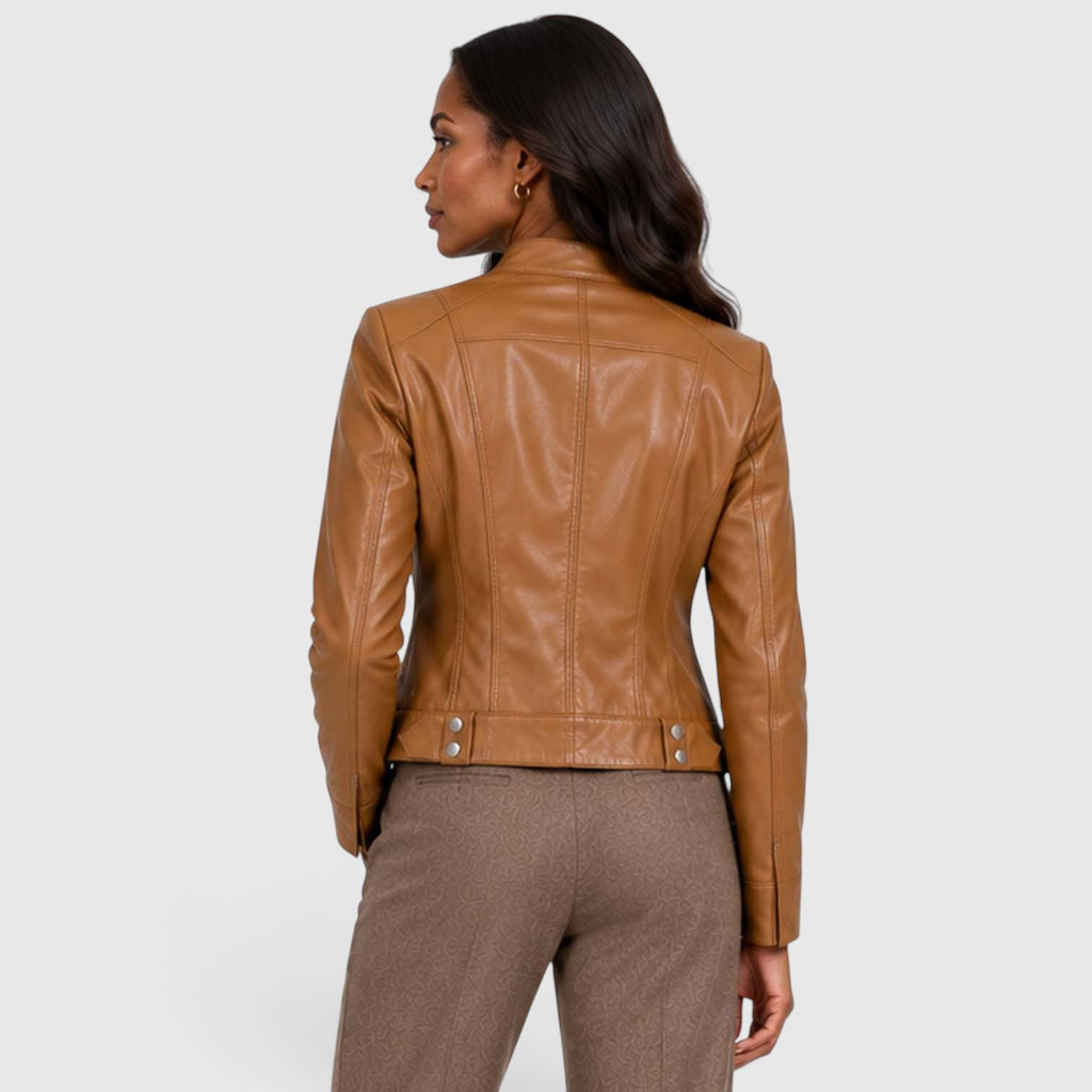 Monvaline | Women’s Leather Jacket with Zip Pockets for Casual Wear