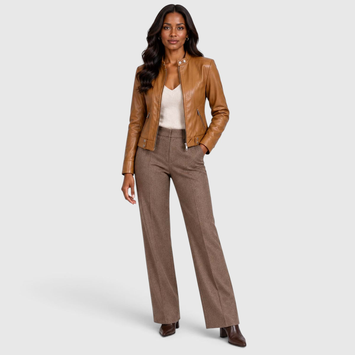 Monvaline | Women’s Leather Jacket with Zip Pockets for Casual Wear