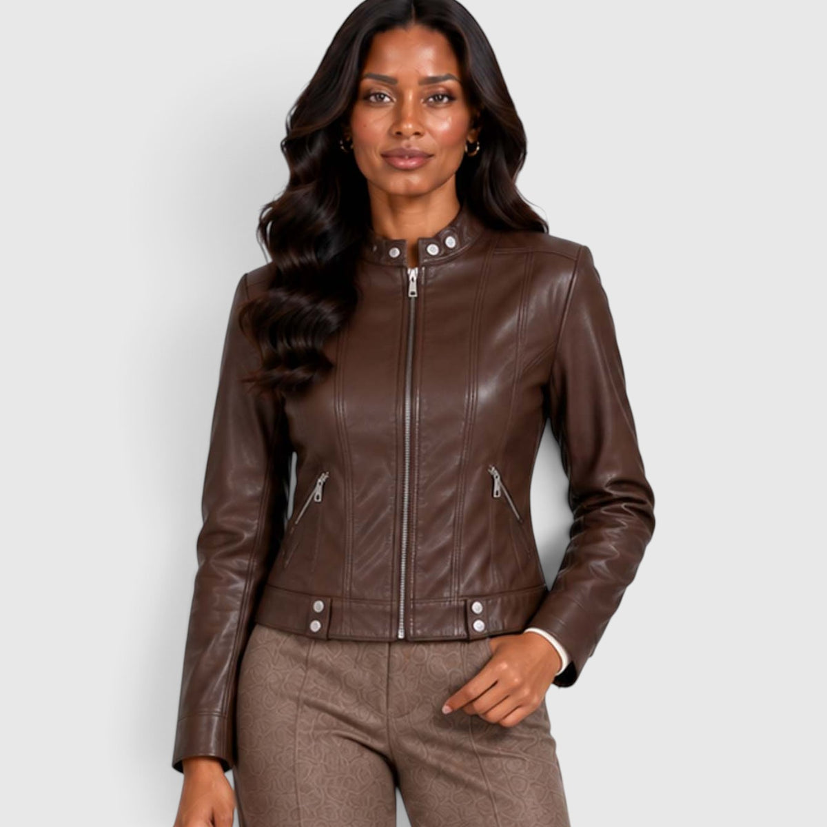 Monvaline | Women’s Leather Jacket with Zip Pockets for Casual Wear