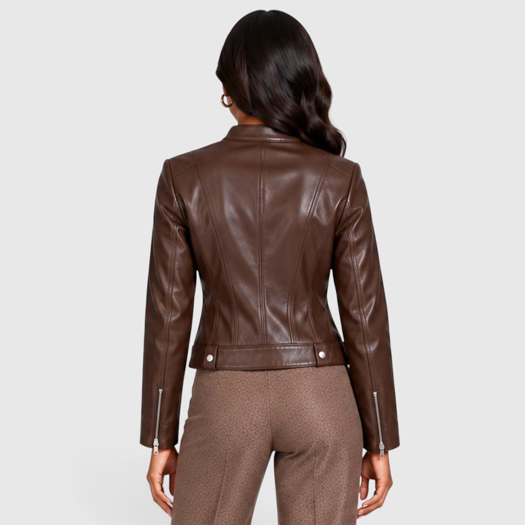 Monvaline | Women’s Leather Jacket with Zip Pockets for Casual Wear