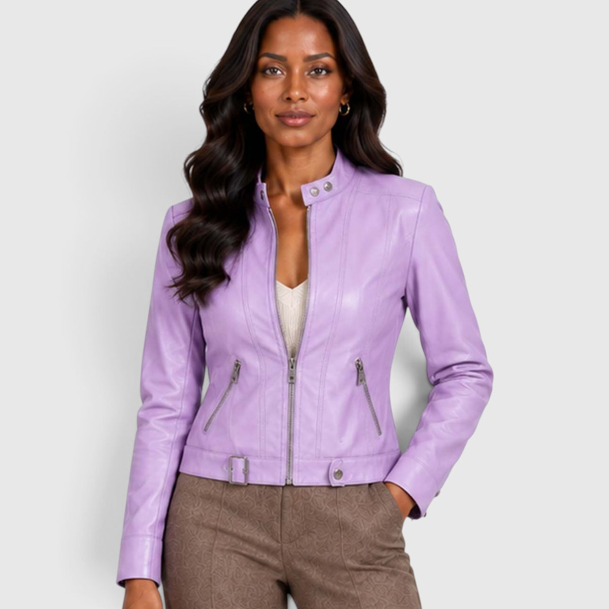Monvaline | Women’s Leather Jacket with Zip Pockets for Casual Wear