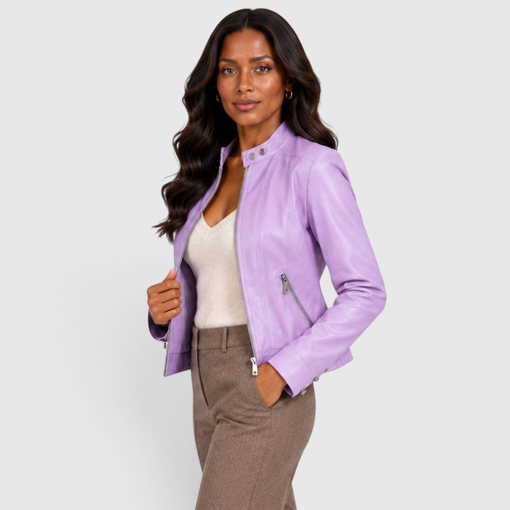 Monvaline | Women’s Leather Jacket with Zip Pockets for Casual Wear