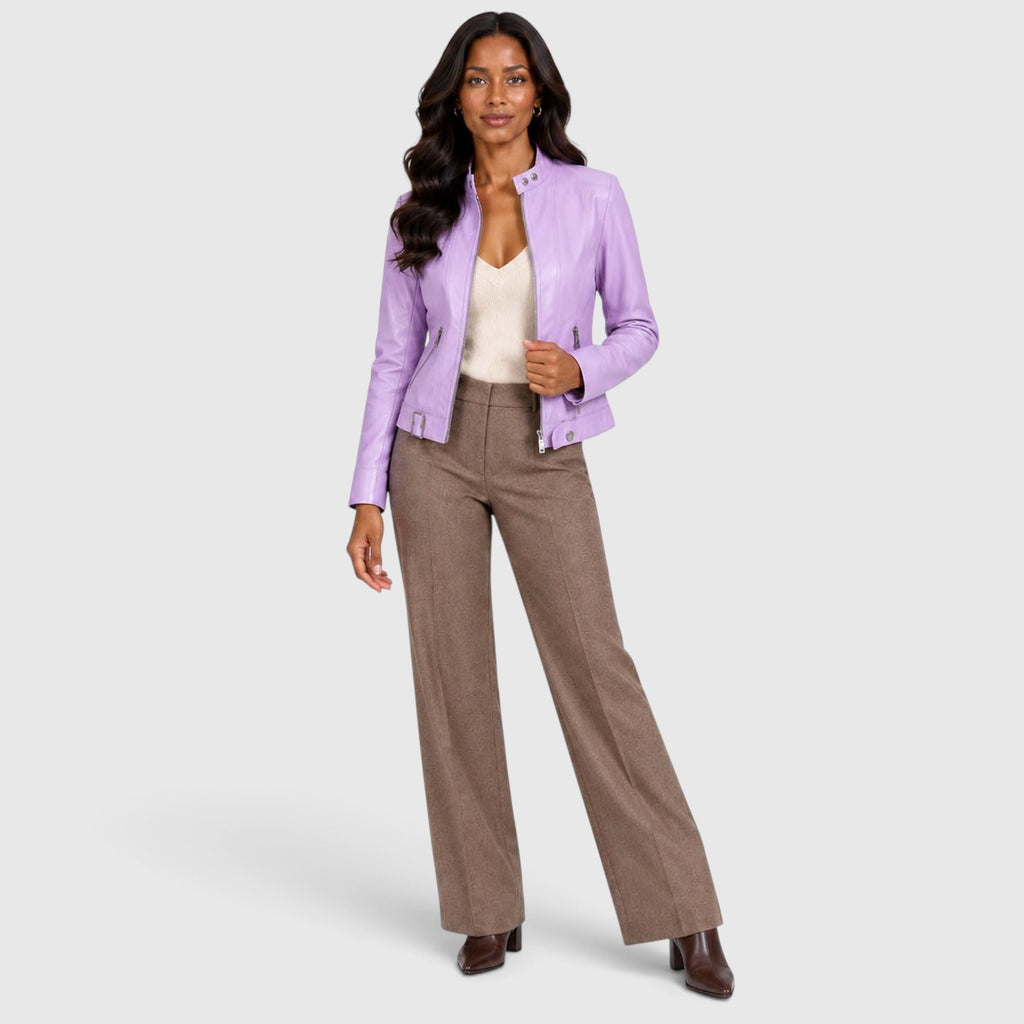 Monvaline | Women’s Leather Jacket with Zip Pockets for Casual Wear