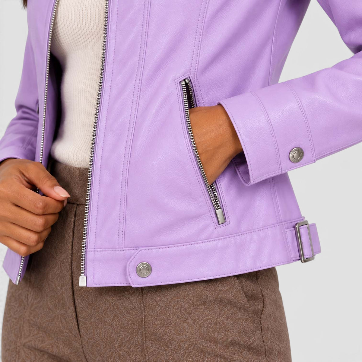 Monvaline | Women’s Leather Jacket with Zip Pockets for Casual Wear
