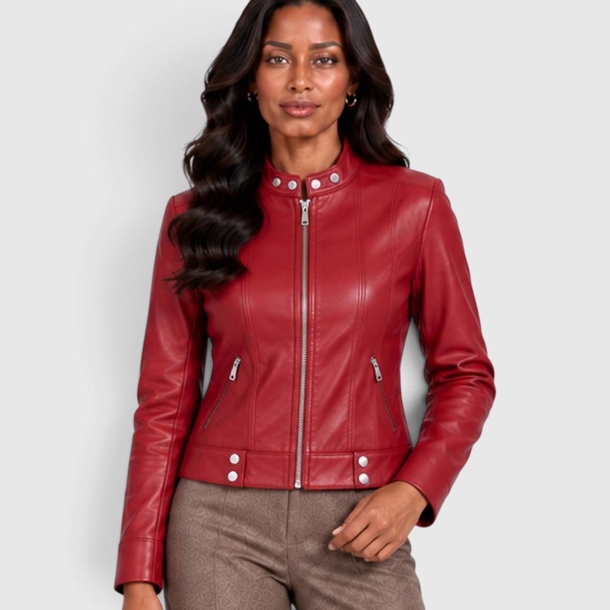 Monvaline | Women’s Leather Jacket with Zip Pockets for Casual Wear