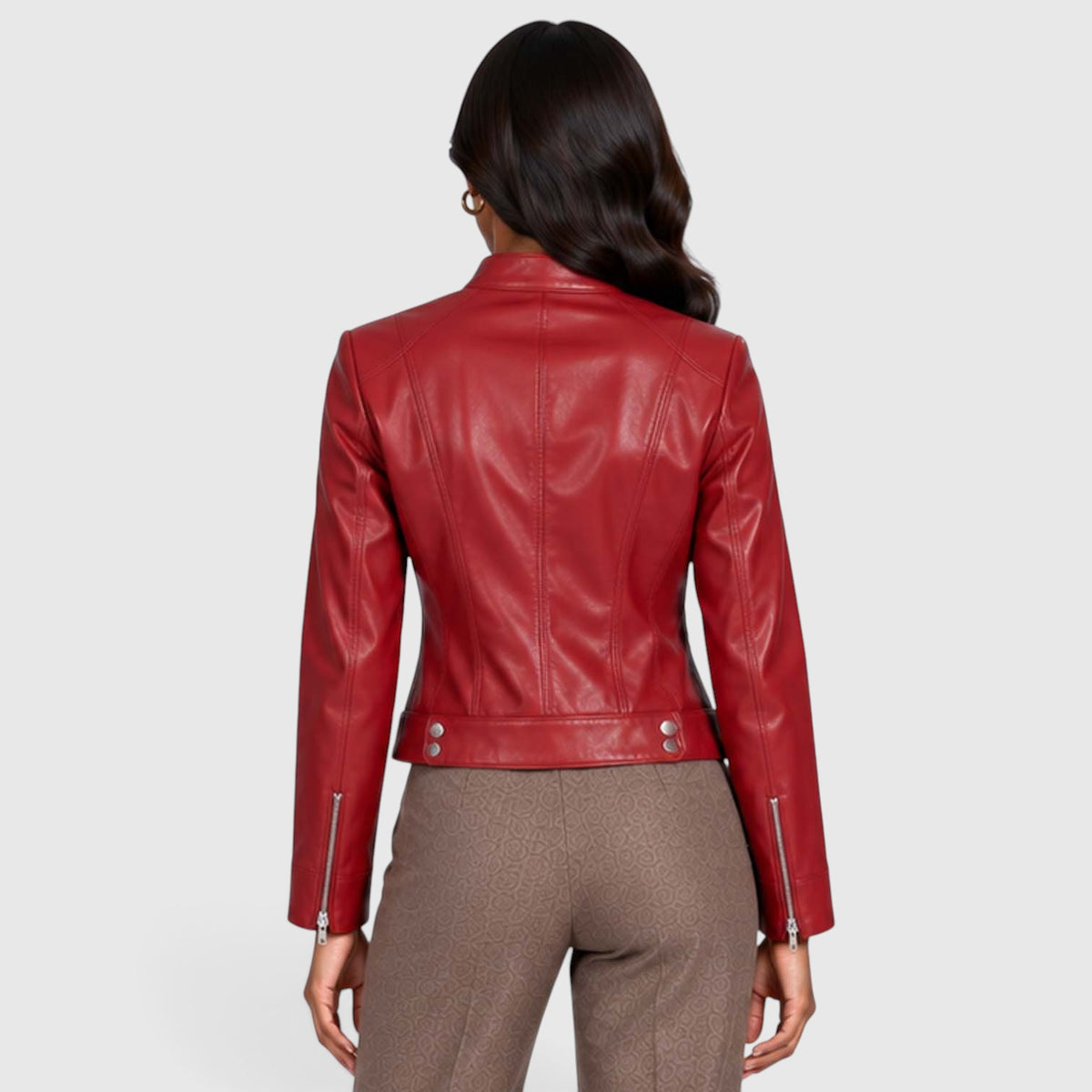 Monvaline | Women’s Leather Jacket with Zip Pockets for Casual Wear