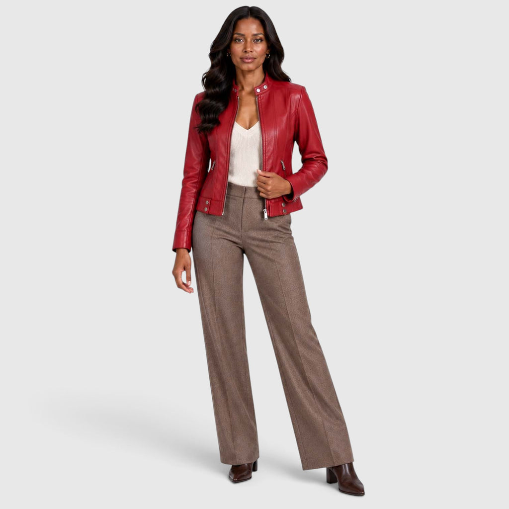 Monvaline | Women’s Leather Jacket with Zip Pockets for Casual Wear