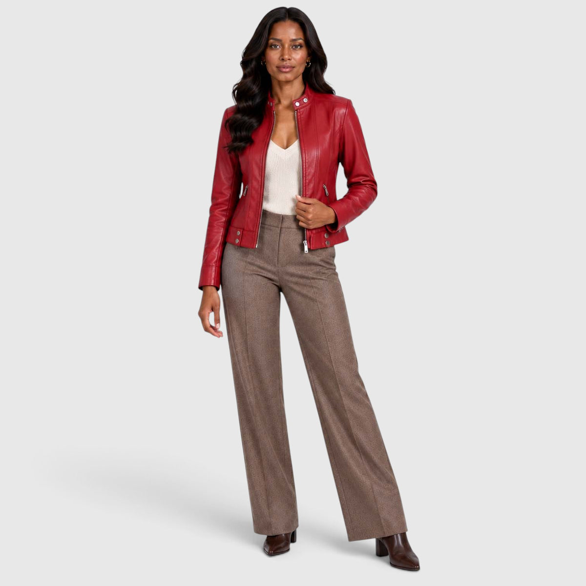 Monvaline | Women’s Leather Jacket with Zip Pockets for Casual Wear