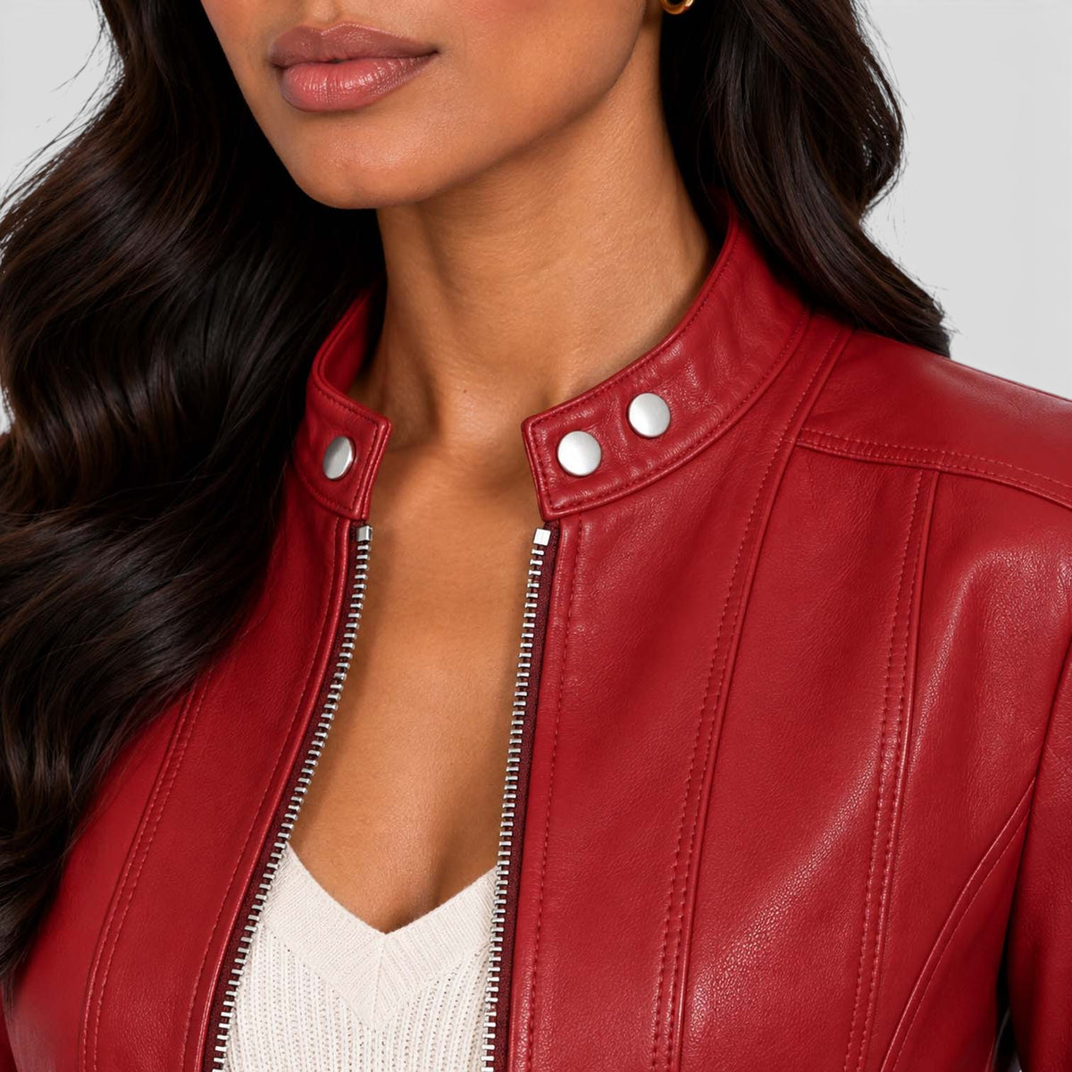 Monvaline | Women’s Leather Jacket with Zip Pockets for Casual Wear