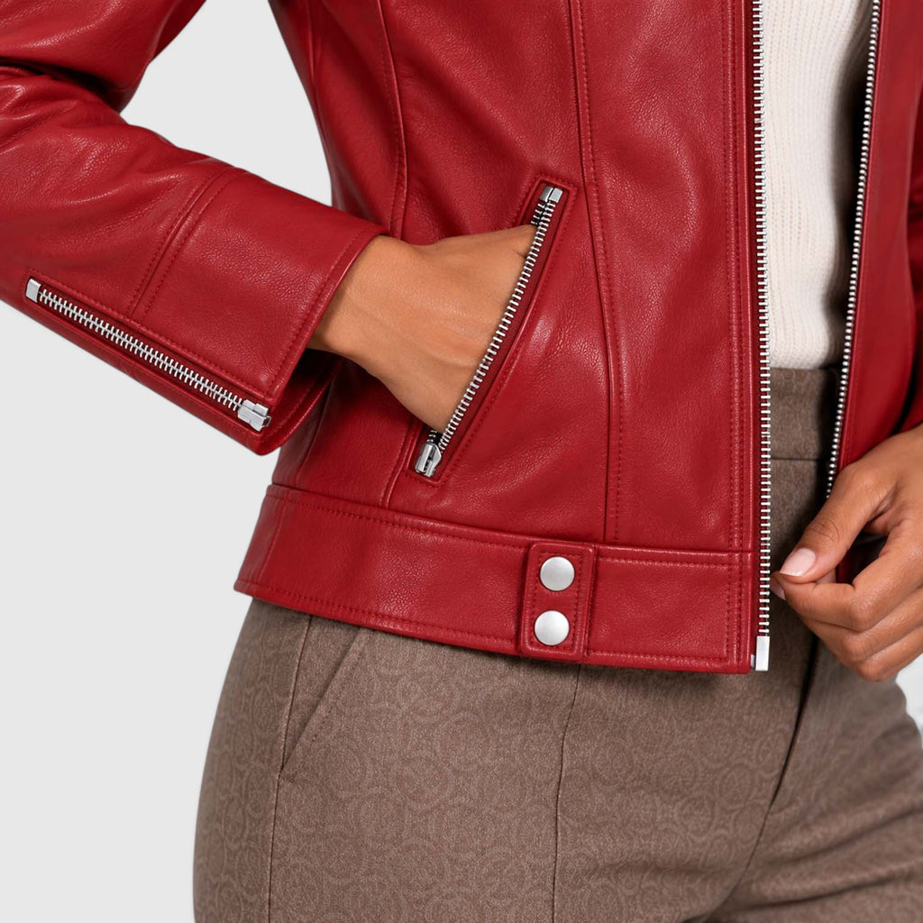 Monvaline | Women’s Leather Jacket with Zip Pockets for Casual Wear