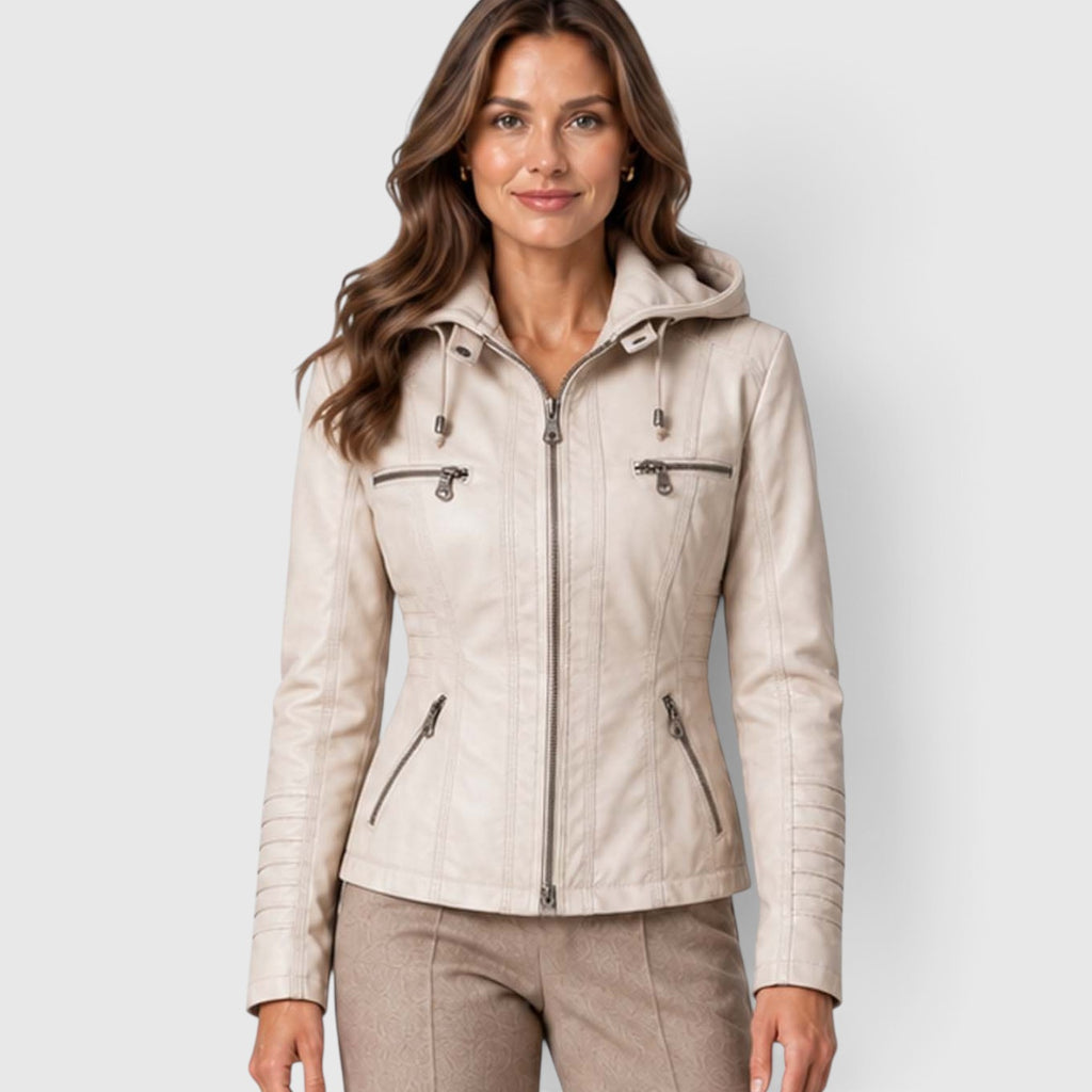 Monvaline | Women’s Leather-Look Jacket Zip-Up for Casual Outfits
