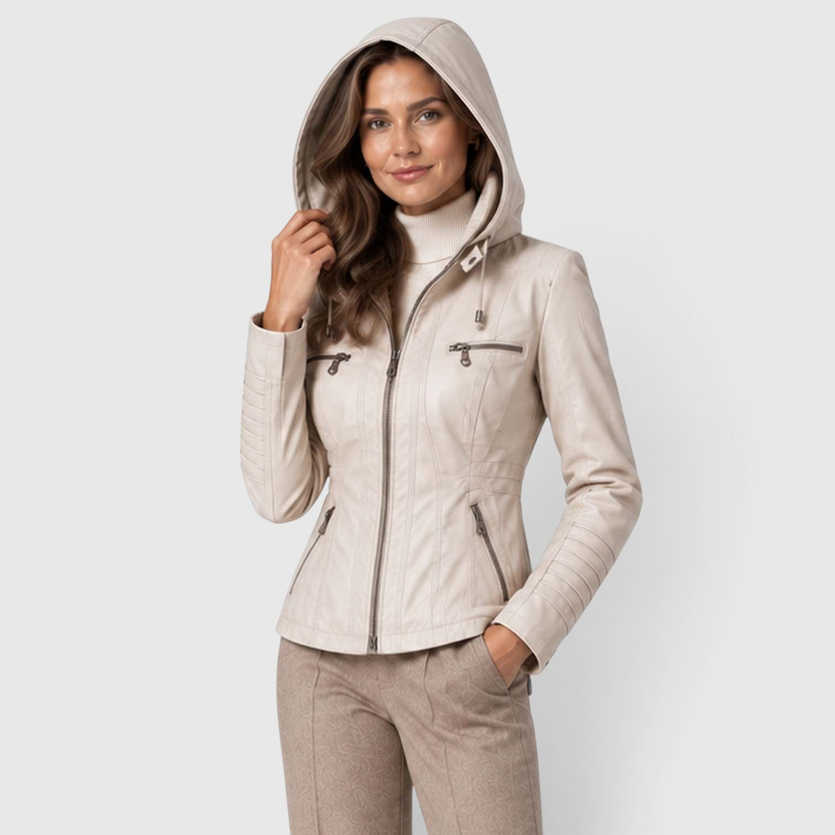 Monvaline | Women’s Leather-Look Jacket Zip-Up for Casual Outfits