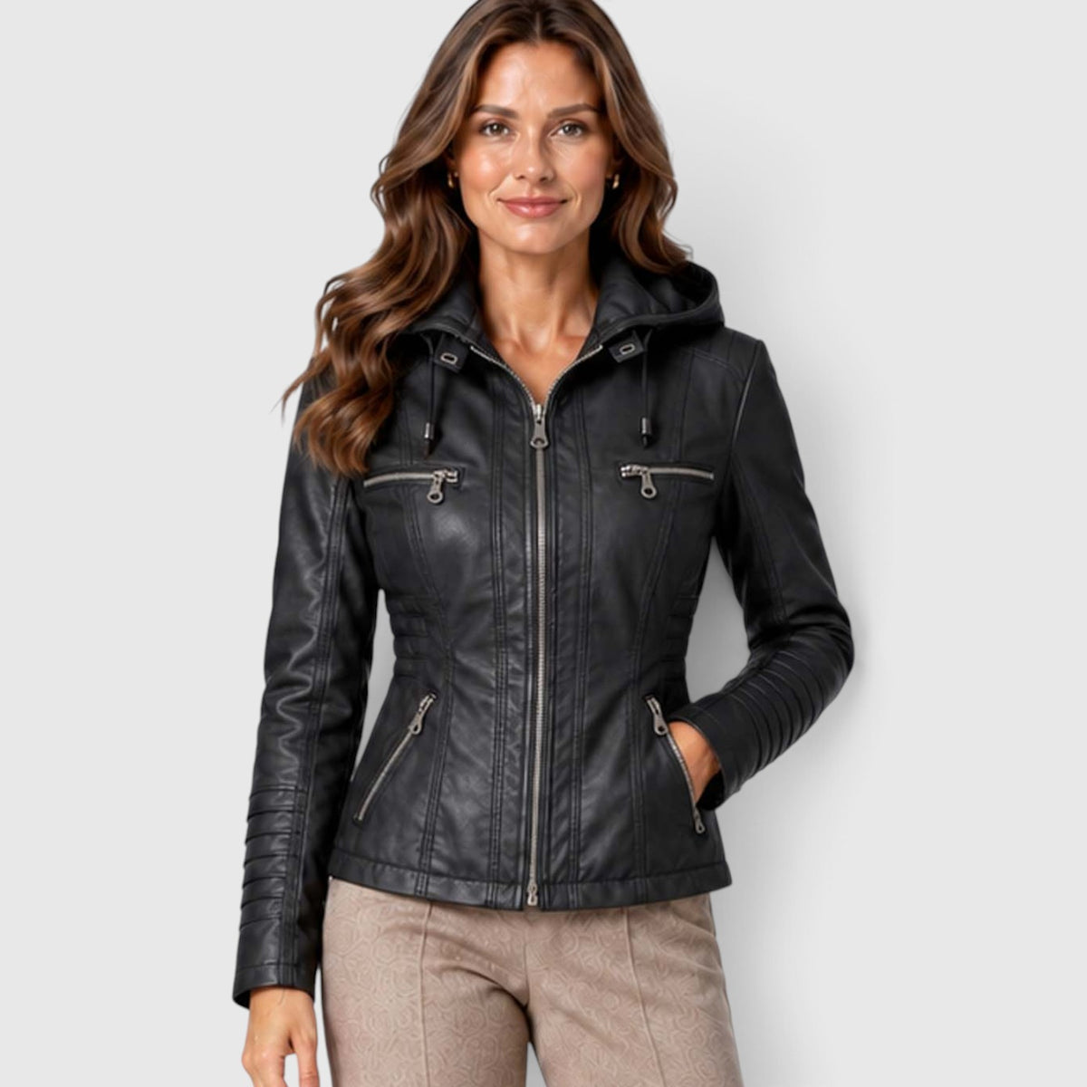 Monvaline | Women’s Leather-Look Jacket Zip-Up for Casual Outfits