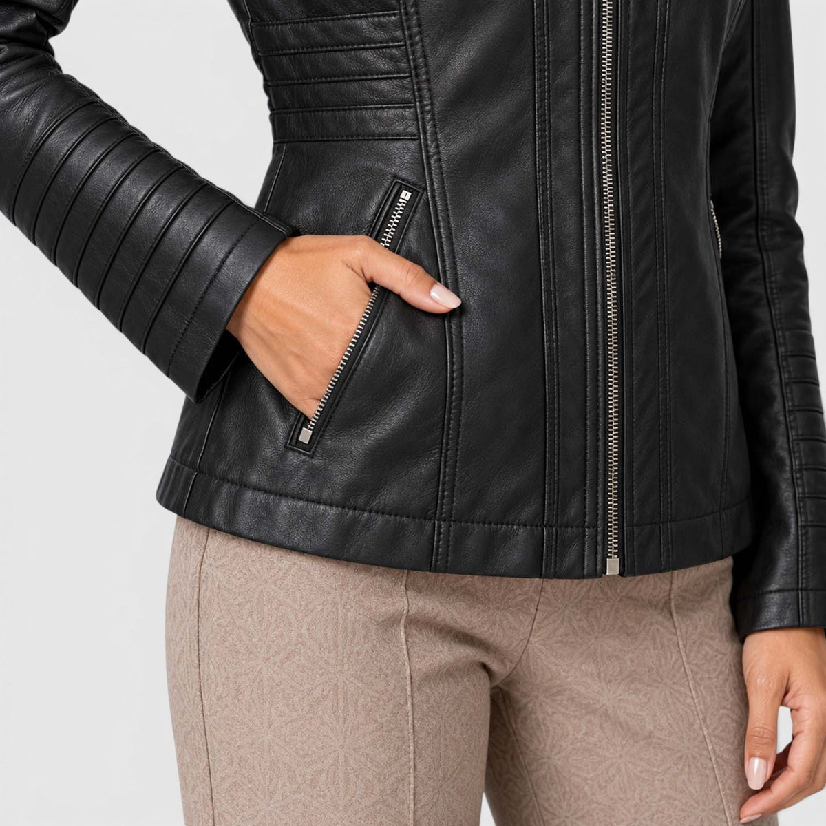 Monvaline | Women’s Leather-Look Jacket Zip-Up for Casual Outfits