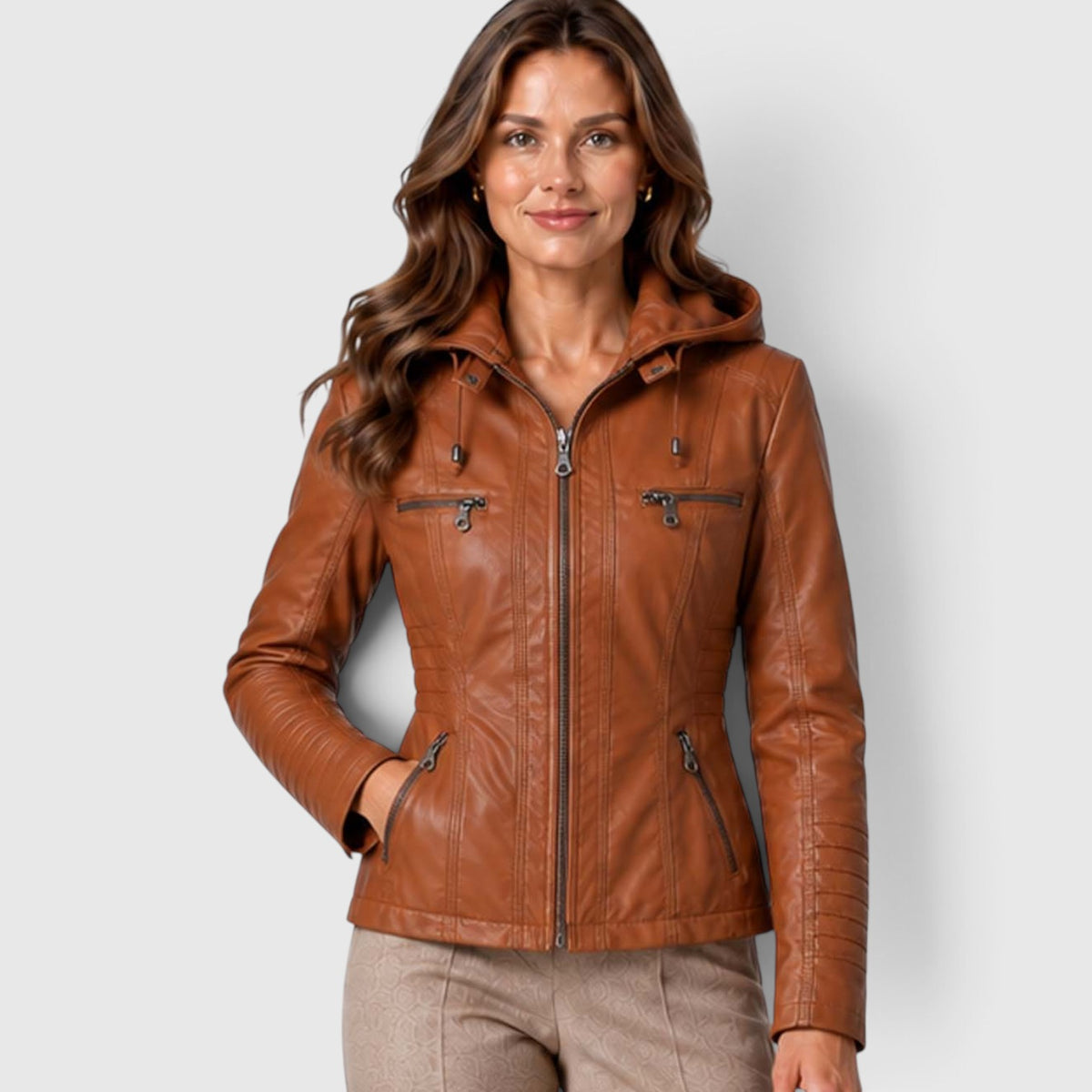 Monvaline | Women’s Leather-Look Jacket Zip-Up for Casual Outfits