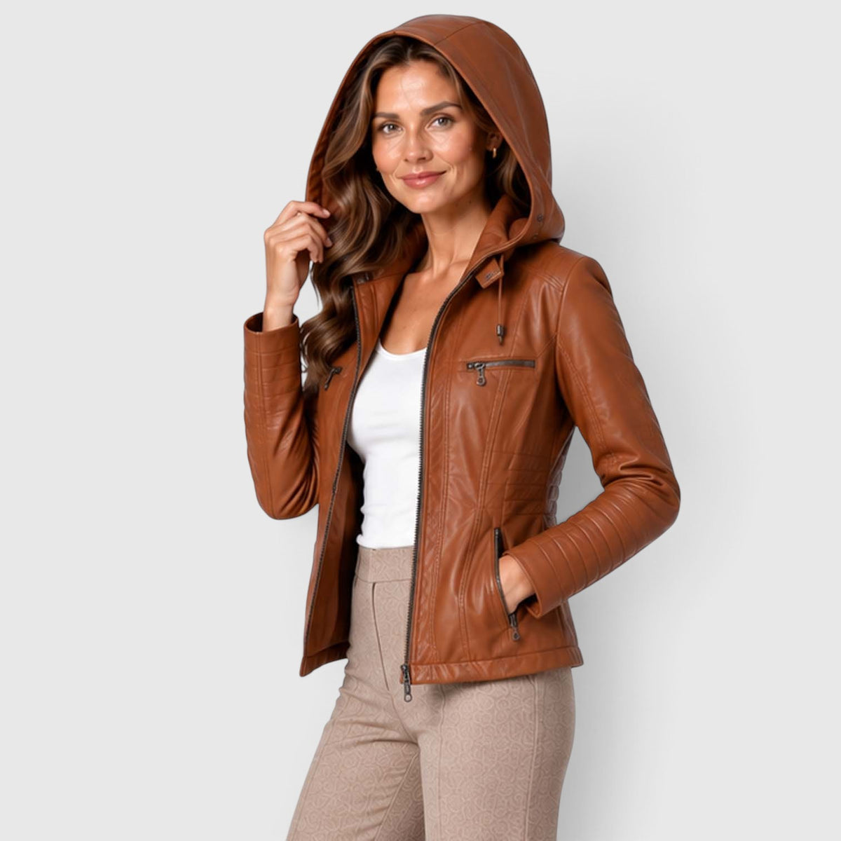 Monvaline | Women’s Leather-Look Jacket Zip-Up for Casual Outfits