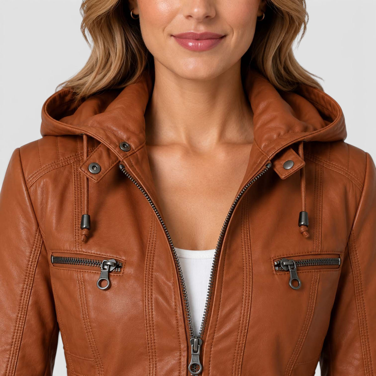 Monvaline | Women’s Leather-Look Jacket Zip-Up for Casual Outfits