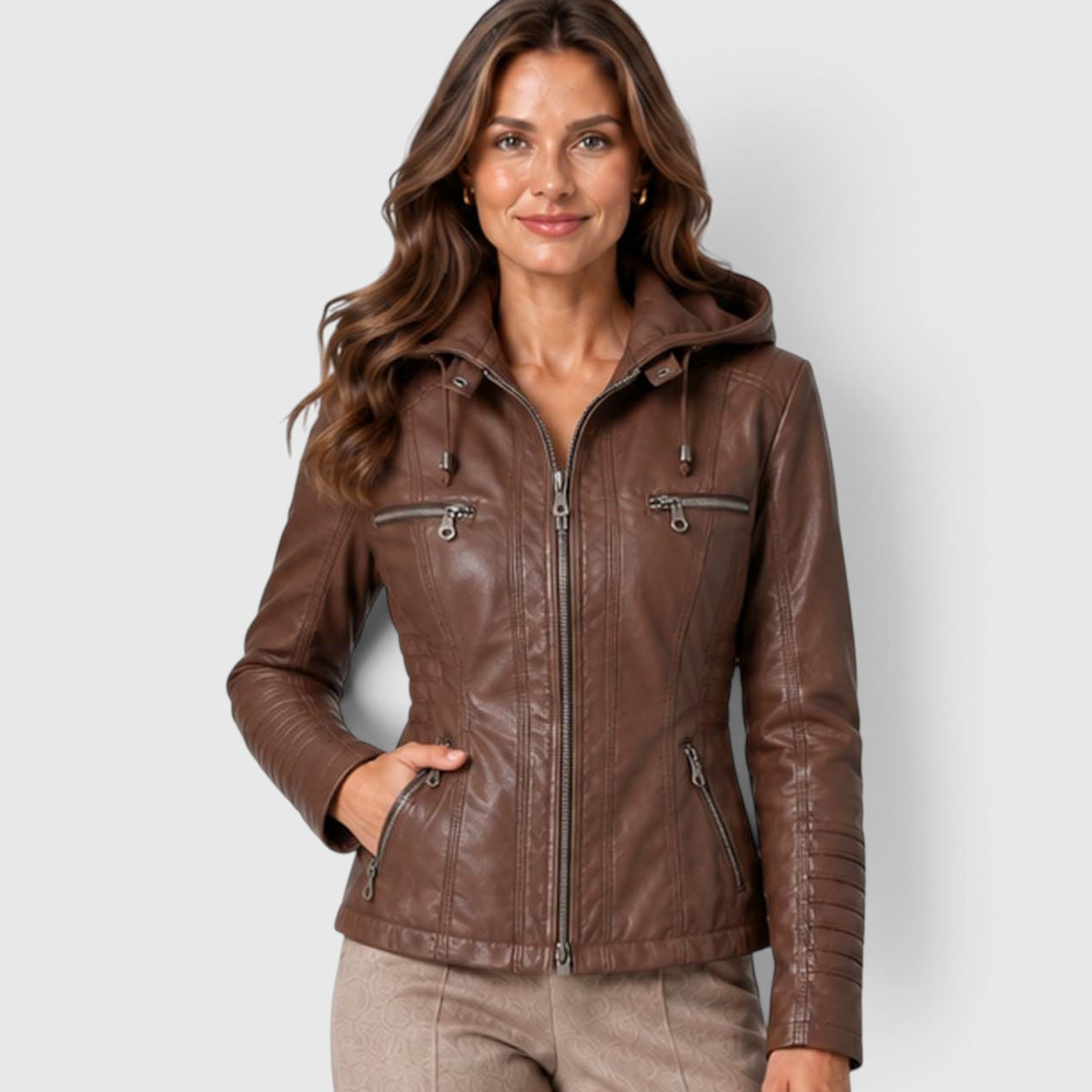 Monvaline | Women’s Leather-Look Jacket Zip-Up for Casual Outfits