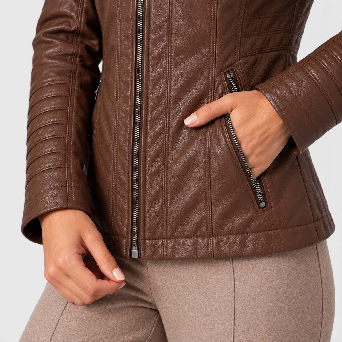 Monvaline | Women’s Leather-Look Jacket Zip-Up for Casual Outfits