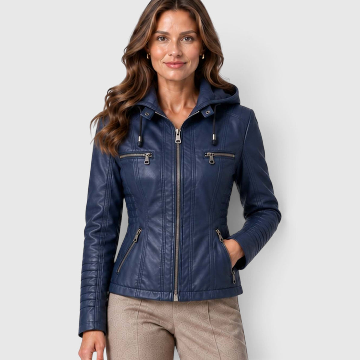 Monvaline | Women’s Leather-Look Jacket Zip-Up for Casual Outfits
