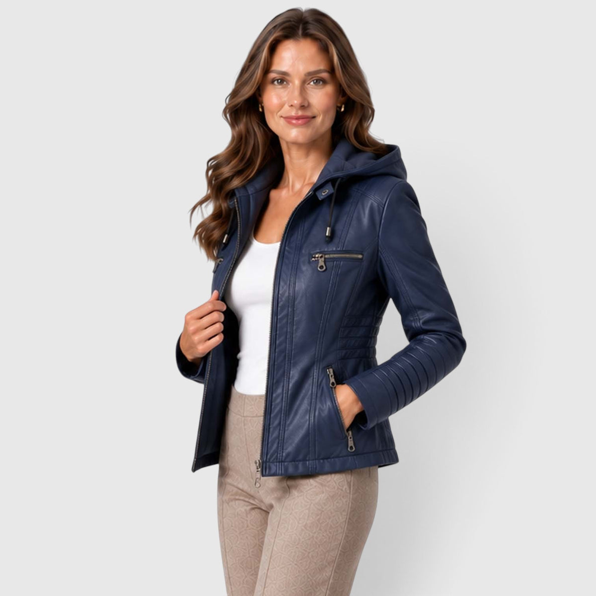 Monvaline | Women’s Leather-Look Jacket Zip-Up for Casual Outfits
