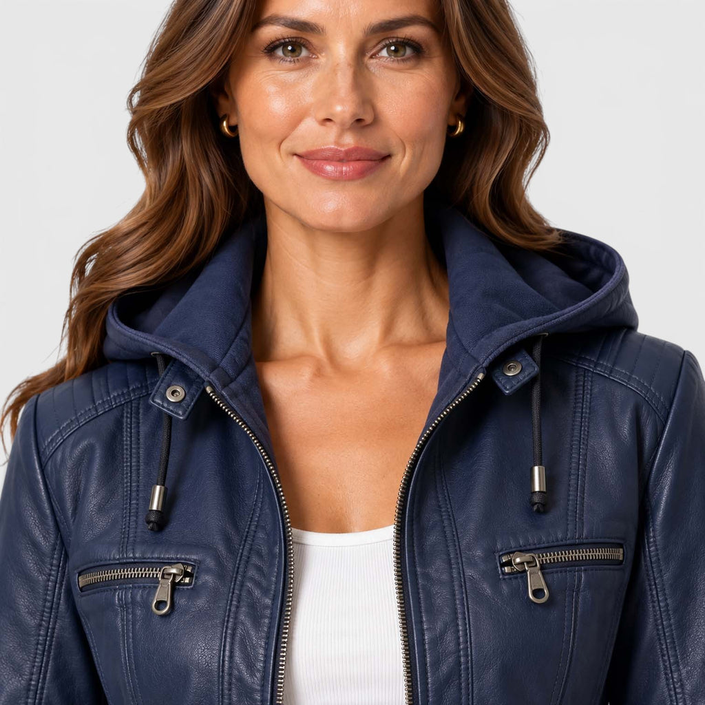 Monvaline | Women’s Leather-Look Jacket Zip-Up for Casual Outfits