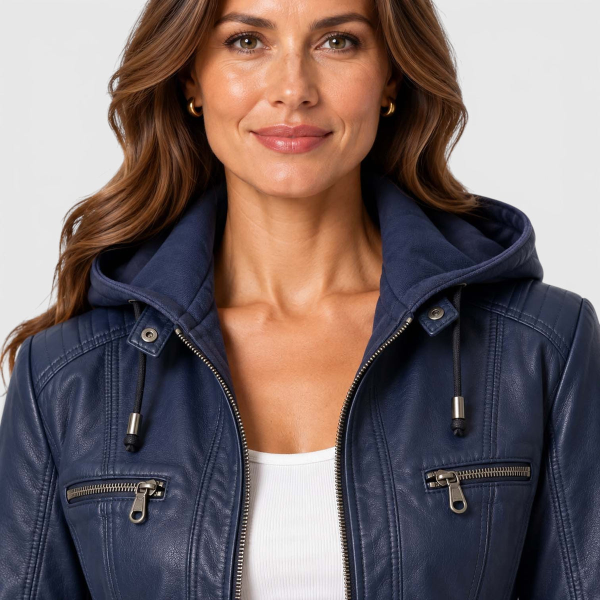 Monvaline | Women’s Leather-Look Jacket Zip-Up for Casual Outfits