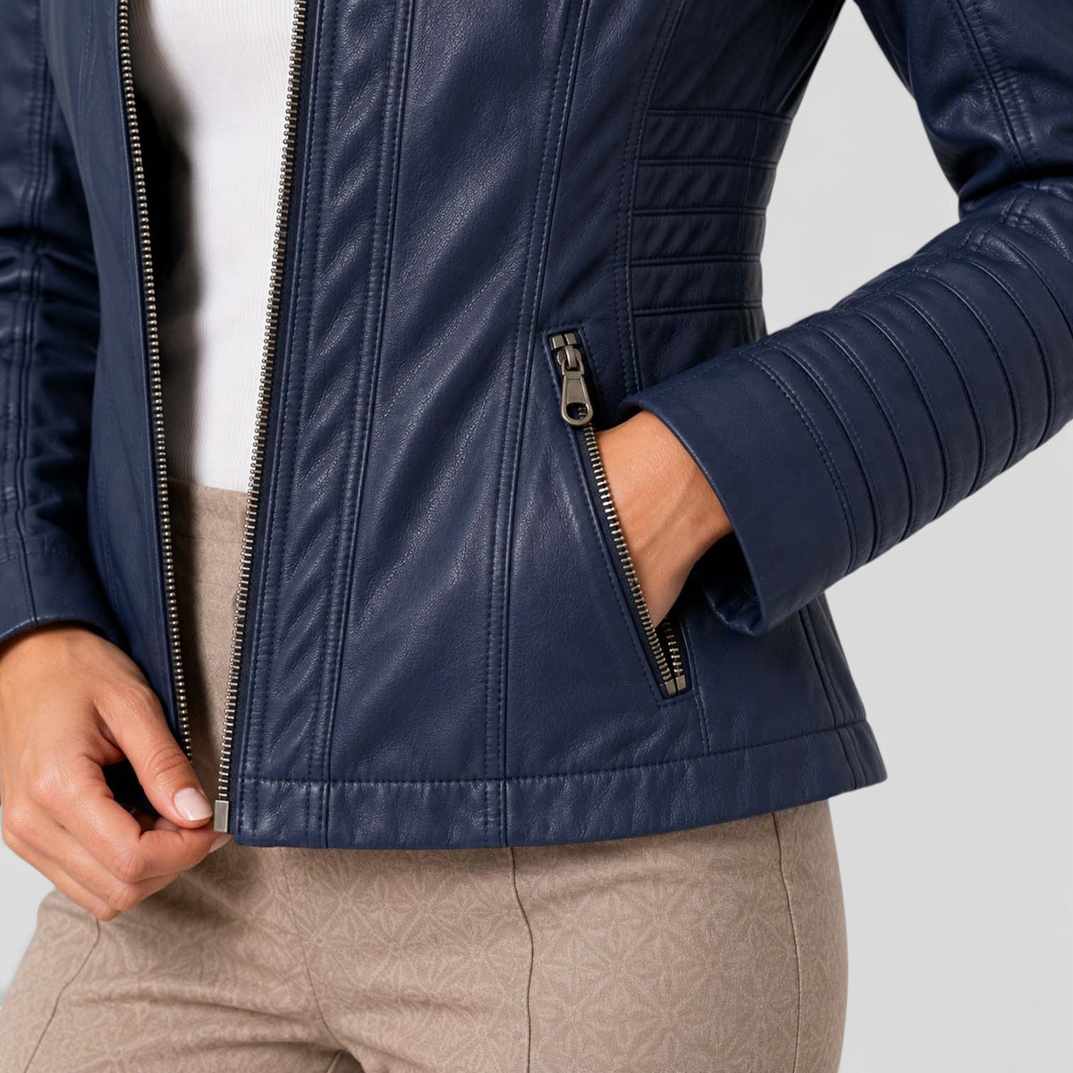 Monvaline | Women’s Leather-Look Jacket Zip-Up for Casual Outfits